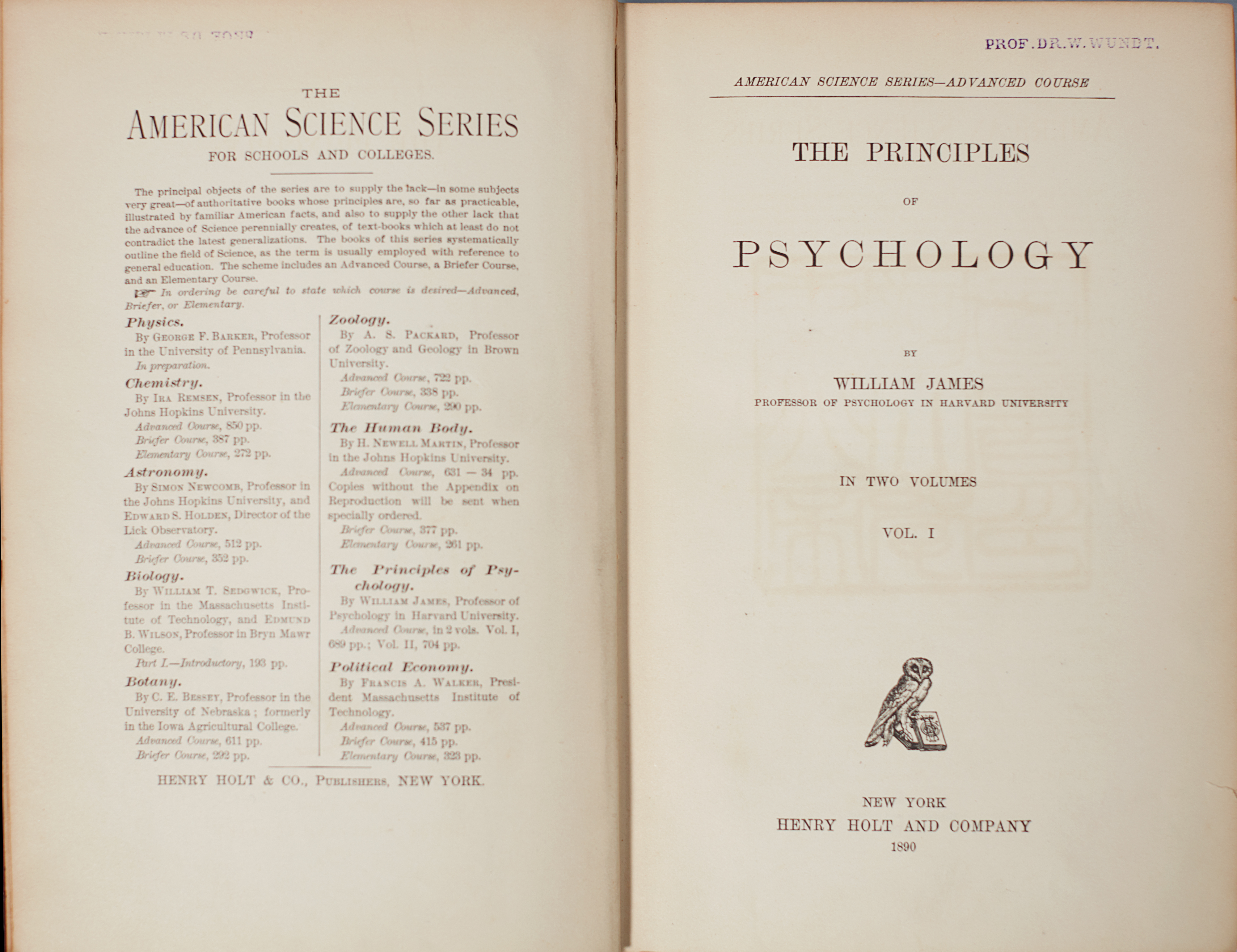 William James,The principles of psychology（V.1）